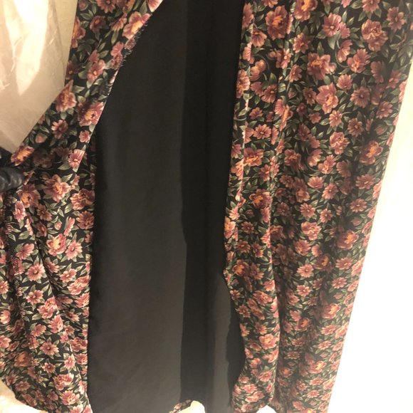 Vintage Black & Orange Floral Midi Dress with Front Slit (Size SP) - Picture 12 of 14